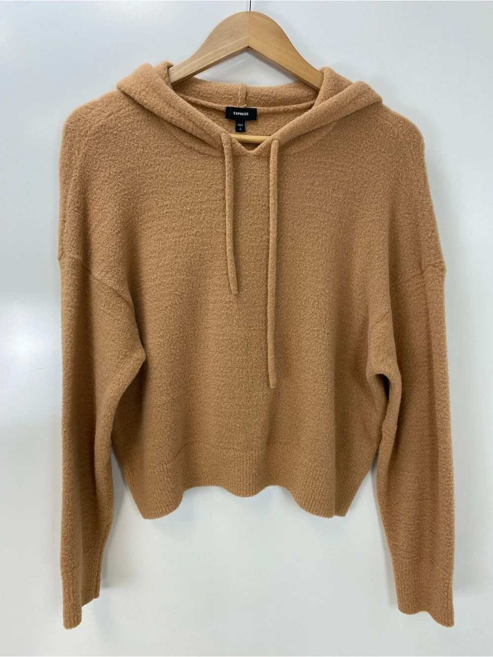 Express Women's Camel Knit Hooded Pullover